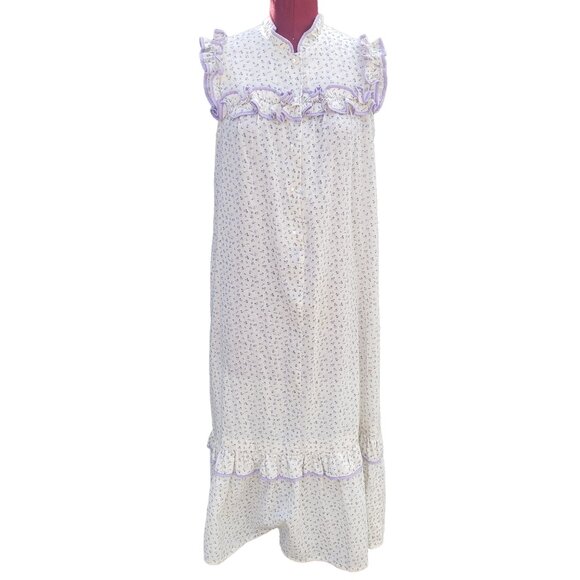 Liberty House of Hawaii Nightgown Mini Floral Sleeveless Ruffles Button Front M - Picture 1 of 8